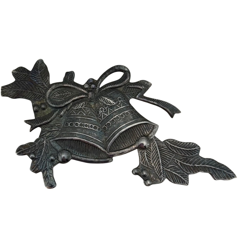 Sterling Silver Christmas Bells Bow Brooch